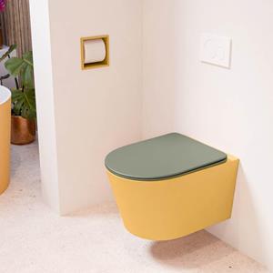 Mondiaz LAVIE wandclosetpack - 36x53cm - diepspoel - rimless - Ocher (geel) - softclose - quick-release - toiletzitting - Army (groen) LAVIEsetOchArm