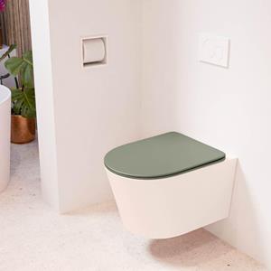 Mondiaz LAVIE wandclosetpack - 36x53cm - diepspoel - rimless - Rosee (roze) - softclose - quick-release - toiletzitting - Army (groen) LAVIEsetRosArm