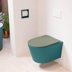 Mondiaz LAVIE wandclosetpack - 36x53cm - diepspoel - rimless - Smag (blauw) - softclose - quick-release - toiletzitting - Army (groen) LAVIEsetSmaArm