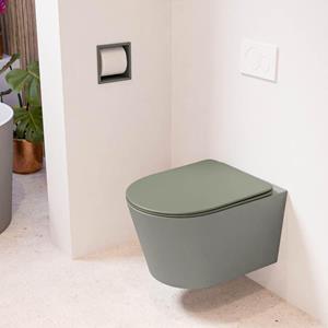 Mondiaz LAVIE wandclosetpack - 36x53cm - diepspoel - rimless - Smoke (grijs) - softclose - quick-release - toiletzitting - Army (groen) LAVIEsetSmoArm