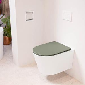 Mondiaz LAVIE wandclosetpack - 36x53cm - diepspoel - rimless - Talc (offwhite) - softclose - quick-release - toiletzitting - Army (groen) LAVIEsetTalArm