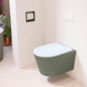 Mondiaz LAVIE wandclosetpack - 36x53cm - diepspoel - rimless - Army (groen) - softclose - quick-release - toiletzitting - clay (blauw) LAVIEsetArmCla
