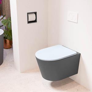 Mondiaz LAVIE wandclosetpack - 36x53cm - diepspoel - rimless - Dark grey (grijs) - softclose - quick-release - toiletzitting - clay (blauw) LAVIEsetDgrCla