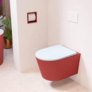 Mondiaz LAVIE wandclosetpack - 36x53cm - diepspoel - rimless - Fire (rood) - softclose - quick-release - toiletzitting - clay (blauw) LAVIEsetFirCla