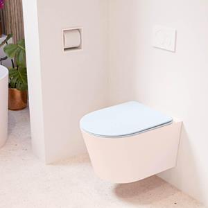 Mondiaz LAVIE wandclosetpack - 36x53cm - diepspoel - rimless - Rosee (roze) - softclose - quick-release - toiletzitting - clay (blauw) LAVIEsetRosCla