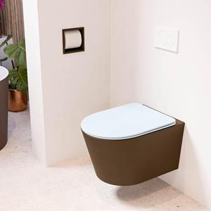 Mondiaz LAVIE wandclosetpack - 36x53cm - diepspoel - rimless - Rust (bruin) - softclose - quick-release - toiletzitting - clay (blauw) LAVIEsetRusCla