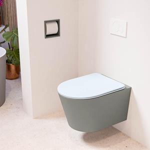 Mondiaz LAVIE wandclosetpack - 36x53cm - diepspoel - rimless - Smoke (grijs) - softclose - quick-release - toiletzitting - clay (blauw) LAVIEsetSmoCla