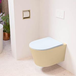 Mondiaz LAVIE wandclosetpack - 36x53cm - diepspoel - rimless - Sand (beige) - softclose - quick-release - toiletzitting - clay (blauw) LAVIEsetSanCla
