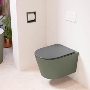 Mondiaz LAVIE wandclosetpack - 36x53cm - diepspoel - rimless - Army (groen) - softclose - quick-release - toiletzitting - Dark grey (grijs) LAVIEsetArmDgr