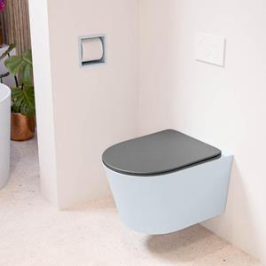 Mondiaz LAVIE wandclosetpack - 36x53cm - diepspoel - rimless - clay (blauw) - softclose - quick-release - toiletzitting - Dark grey (grijs) LAVIEsetClaDgr