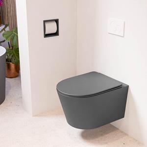 Mondiaz LAVIE wandclosetpack - 36x53cm - diepspoel - rimless - Dark grey (grijs) - softclose - quick-release - toiletzitting - Dark grey (grijs) LAVIEsetDgrDgr