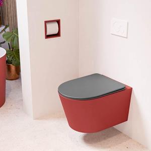 Mondiaz LAVIE wandclosetpack - 36x53cm - diepspoel - rimless - Fire (rood) - softclose - quick-release - toiletzitting - Dark grey (grijs) LAVIEsetFirDgr