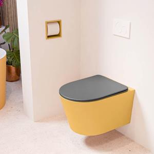 Mondiaz LAVIE wandclosetpack - 36x53cm - diepspoel - rimless - Ocher (geel) - softclose - quick-release - toiletzitting - Dark grey (grijs) LAVIEsetOchDgr