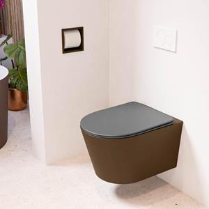 Mondiaz LAVIE wandclosetpack - 36x53cm - diepspoel - rimless - Rust (bruin) - softclose - quick-release - toiletzitting - Dark grey (grijs) LAVIEsetRusDgr