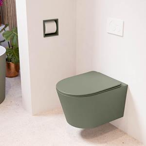 Mondiaz LAVIE wandclosetpack - 36x53cm - diepspoel - rimless - Army (groen) - softclose - quick-release - toiletzitting - Army (groen) LAVIEsetArmArm