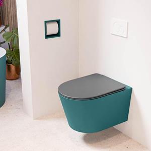 Mondiaz LAVIE wandclosetpack - 36x53cm - diepspoel - rimless - Smag (blauw) - softclose - quick-release - toiletzitting - Dark grey (grijs) LAVIEsetSmaDgr