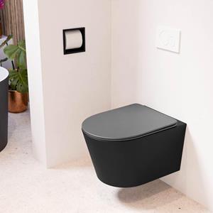 Mondiaz LAVIE wandclosetpack - 36x53cm - diepspoel - rimless - Urban (zwart) - softclose - quick-release - toiletzitting - Dark grey (grijs) LAVIEsetUrbDgr