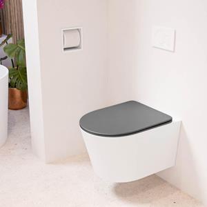 Mondiaz LAVIE wandclosetpack - 36x53cm - diepspoel - rimless - Talc (offwhite) - softclose - quick-release - toiletzitting - Dark grey (grijs) LAVIEsetTalDgr