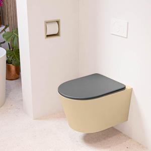 Mondiaz LAVIE wandclosetpack - 36x53cm - diepspoel - rimless - Sand (beige) - softclose - quick-release - toiletzitting - Dark grey (grijs) LAVIEsetSanDgr