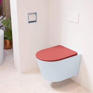 Mondiaz LAVIE wandclosetpack - 36x53cm - diepspoel - rimless - clay (blauw) - softclose - quick-release - toiletzitting - Fire (rood) LAVIEsetClaFir