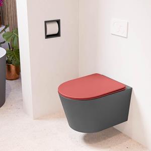 Mondiaz LAVIE wandclosetpack - 36x53cm - diepspoel - rimless - Dark grey (grijs) - softclose - quick-release - toiletzitting - Fire (rood) LAVIEsetDgrFir