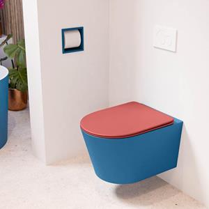 Mondiaz LAVIE wandclosetpack - 36x53cm - diepspoel - rimless - Jeans (blauw) - softclose - quick-release - toiletzitting - Fire (rood) LAVIEsetJeaFir