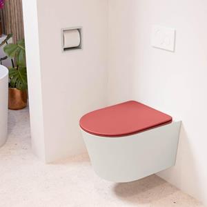 Mondiaz LAVIE wandclosetpack - 36x53cm - diepspoel - rimless - Linen (offwhite) - softclose - quick-release - toiletzitting - Fire (rood) LAVIEsetLinFir