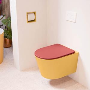 Mondiaz LAVIE wandclosetpack - 36x53cm - diepspoel - rimless - Ocher (geel) - softclose - quick-release - toiletzitting - Fire (rood) LAVIEsetOchFir