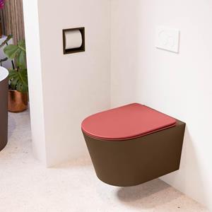 Mondiaz LAVIE wandclosetpack - 36x53cm - diepspoel - rimless - Rust (bruin) - softclose - quick-release - toiletzitting - Fire (rood) LAVIEsetRusFir