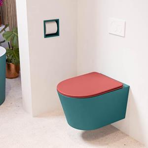 Mondiaz LAVIE wandclosetpack - 36x53cm - diepspoel - rimless - Smag (blauw) - softclose - quick-release - toiletzitting - Fire (rood) LAVIEsetSmaFir
