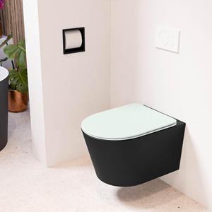 Mondiaz LAVIE wandclosetpack - 36x53cm - diepspoel - rimless - Urban (zwart) - softclose - quick-release - toiletzitting - Greey (grijs) LAVIEsetUrbGre