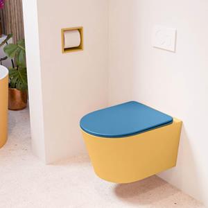 Mondiaz LAVIE wandclosetpack - 36x53cm - diepspoel - rimless - Ocher (geel) - softclose - quick-release - toiletzitting - Jeans (blauw) LAVIEsetOchJea