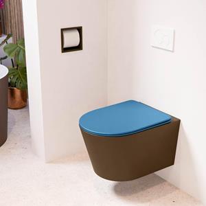 Mondiaz LAVIE wandclosetpack - 36x53cm - diepspoel - rimless - Rust (bruin) - softclose - quick-release - toiletzitting - Jeans (blauw) LAVIEsetRusJea