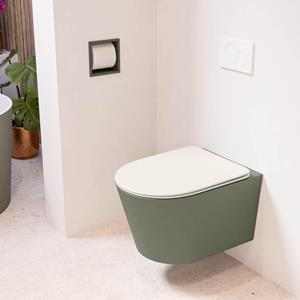 Mondiaz LAVIE wandclosetpack - 36x53cm - diepspoel - rimless - Army (groen) - softclose - quick-release - toiletzitting - Linen (offwhite) LAVIEsetArmLin
