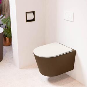 Mondiaz LAVIE wandclosetpack - 36x53cm - diepspoel - rimless - Rust (bruin) - softclose - quick-release - toiletzitting - Linen (offwhite) LAVIEsetRusLin