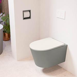 Mondiaz LAVIE wandclosetpack - 36x53cm - diepspoel - rimless - Smoke (grijs) - softclose - quick-release - toiletzitting - Linen (offwhite) LAVIEsetSmoLin