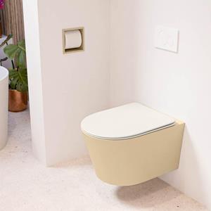 Mondiaz LAVIE wandclosetpack - 36x53cm - diepspoel - rimless - Sand (beige) - softclose - quick-release - toiletzitting - Linen (offwhite) LAVIEsetSanLin