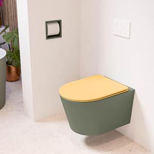 Mondiaz LAVIE wandclosetpack - 36x53cm - diepspoel - rimless - Army (groen) - softclose - quick-release - toiletzitting - Ocher (geel) LAVIEsetArmOch