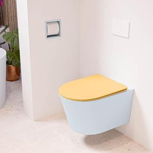 Mondiaz LAVIE wandclosetpack - 36x53cm - diepspoel - rimless - clay (blauw) - softclose - quick-release - toiletzitting - Ocher (geel) LAVIEsetClaOch