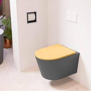 Mondiaz LAVIE wandclosetpack - 36x53cm - diepspoel - rimless - Dark grey (grijs) - softclose - quick-release - toiletzitting - Ocher (geel) LAVIEsetDgrOch