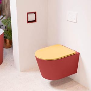 Mondiaz LAVIE wandclosetpack - 36x53cm - diepspoel - rimless - Fire (rood) - softclose - quick-release - toiletzitting - Ocher (geel) LAVIEsetFirOch