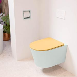 Mondiaz LAVIE wandclosetpack - 36x53cm - diepspoel - rimless - Greey (grijs) - softclose - quick-release - toiletzitting - Ocher (geel) LAVIEsetGreOch