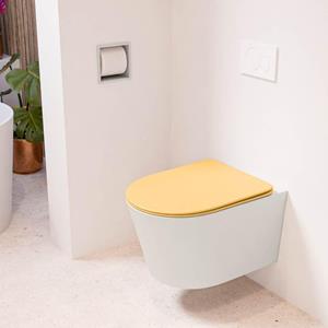 Mondiaz LAVIE wandclosetpack - 36x53cm - diepspoel - rimless - Linen (offwhite) - softclose - quick-release - toiletzitting - Ocher (geel) LAVIEsetLinOch
