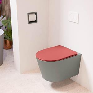 Mondiaz LAVIE wandclosetpack - 36x53cm - diepspoel - rimless - Smoke (grijs) - softclose - quick-release - toiletzitting - Fire (rood) LAVIEsetSmoFir