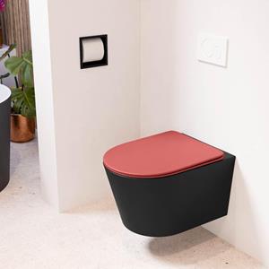 Mondiaz LAVIE wandclosetpack - 36x53cm - diepspoel - rimless - Urban (zwart) - softclose - quick-release - toiletzitting - Fire (rood) LAVIEsetUrbFir