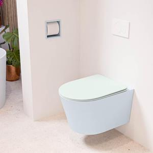 Mondiaz LAVIE wandclosetpack - 36x53cm - diepspoel - rimless - clay (blauw) - softclose - quick-release - toiletzitting - Greey (grijs) LAVIEsetClaGre