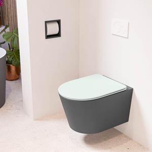 Mondiaz LAVIE wandclosetpack - 36x53cm - diepspoel - rimless - Dark grey (grijs) - softclose - quick-release - toiletzitting - Greey (grijs) LAVIEsetDgrGre