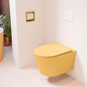 Mondiaz LAVIE wandclosetpack - 36x53cm - diepspoel - rimless - Ocher (geel) - softclose - quick-release - toiletzitting - Ocher (geel) LAVIEsetOchOch