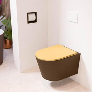 Mondiaz LAVIE wandclosetpack - 36x53cm - diepspoel - rimless - Rust (bruin) - softclose - quick-release - toiletzitting - Ocher (geel) LAVIEsetRusOch