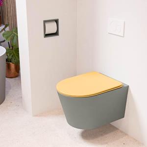 Mondiaz LAVIE wandclosetpack - 36x53cm - diepspoel - rimless - Smoke (grijs) - softclose - quick-release - toiletzitting - Ocher (geel) LAVIEsetSmoOch